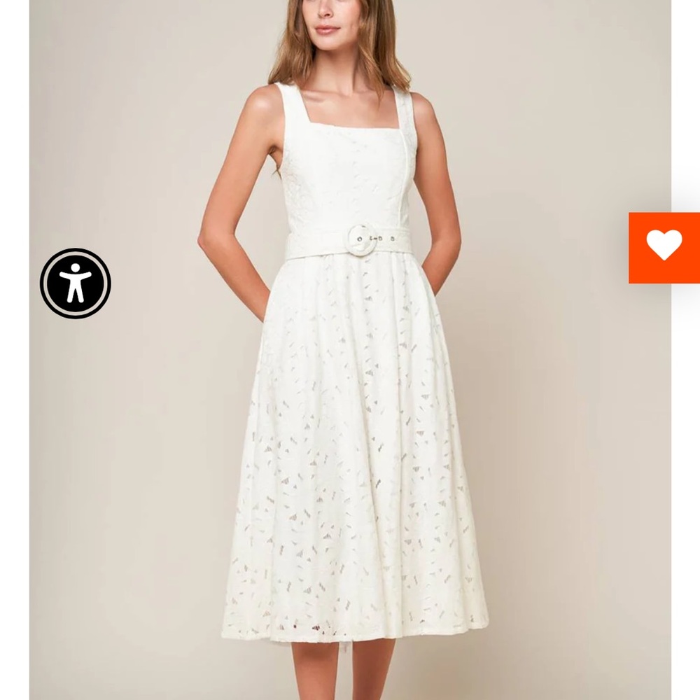 Flying Tomato White Sleeveless Square Neck Midi Dress